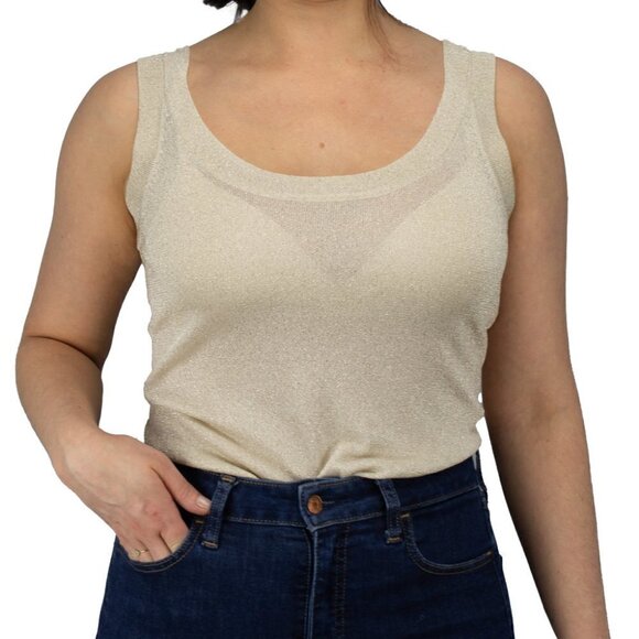 Dana Buchman Gold Shimmer Metallic Luxury Vintage Knit Tank top SIZE M - Picture 2 of 4